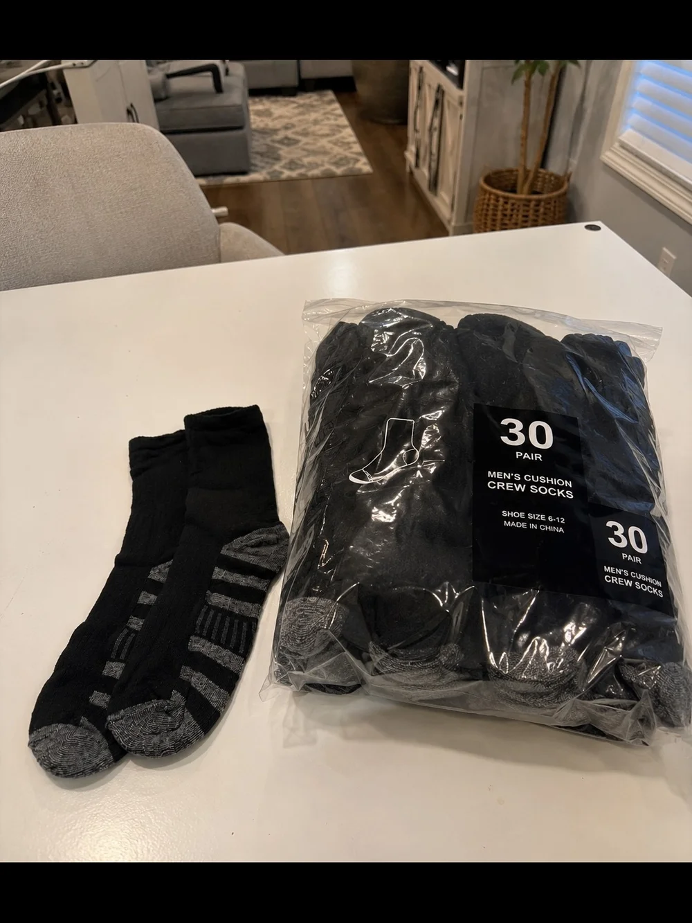 New Men's Cushioned Crew Socks - Black (30 Pack)